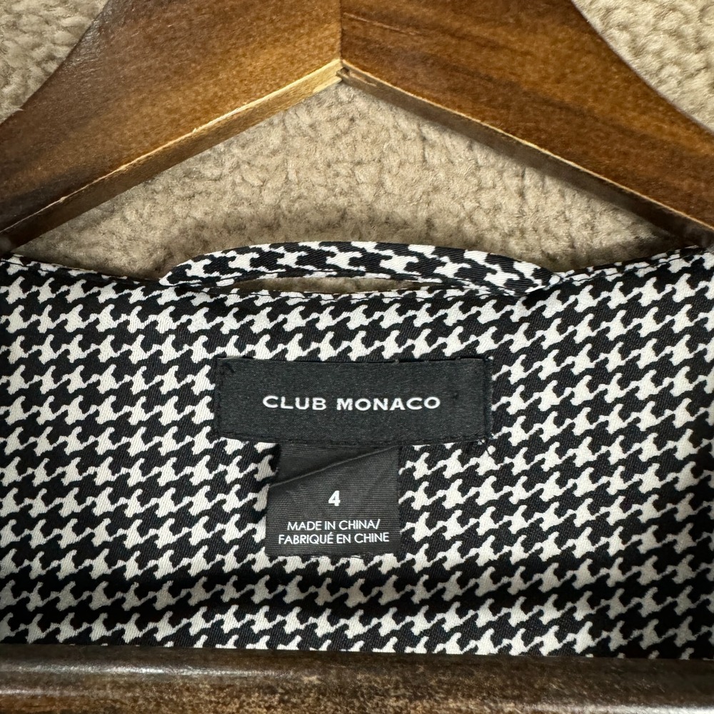 Club‎ Monaco Dress Womens 4 Black White Houndstooth Belted Work Career V Neck - Picture 5 of 12